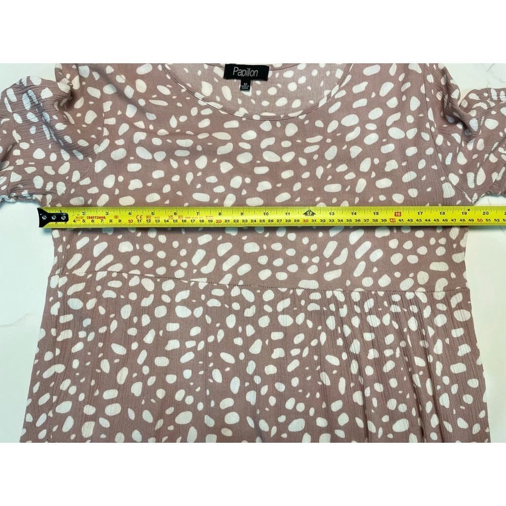 Papillon Mauve White Spotted Tiered Babydoll Dress M Deer Print Boxy Oversized - Picture 6 of 7